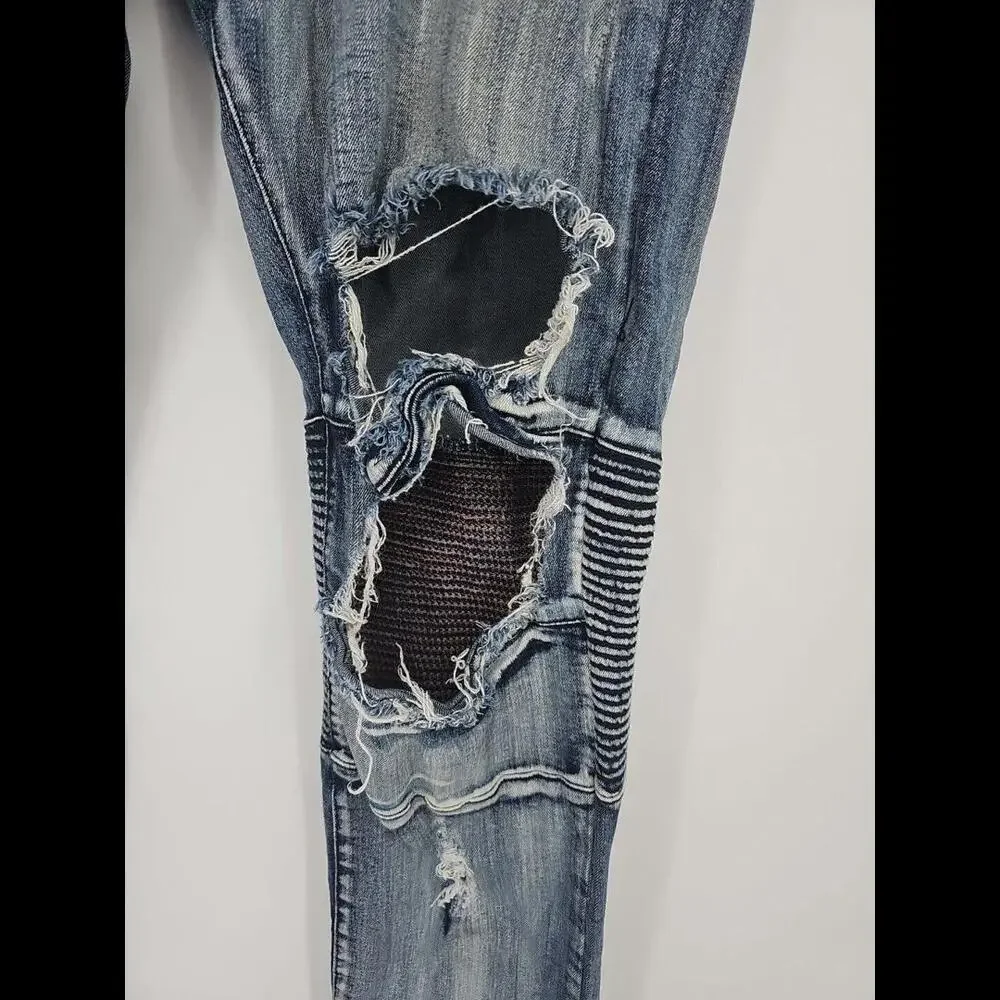 AHP Another Hype Piece Distressed Blue Denim Jeans Y2K Skater HipHop‎  42x34